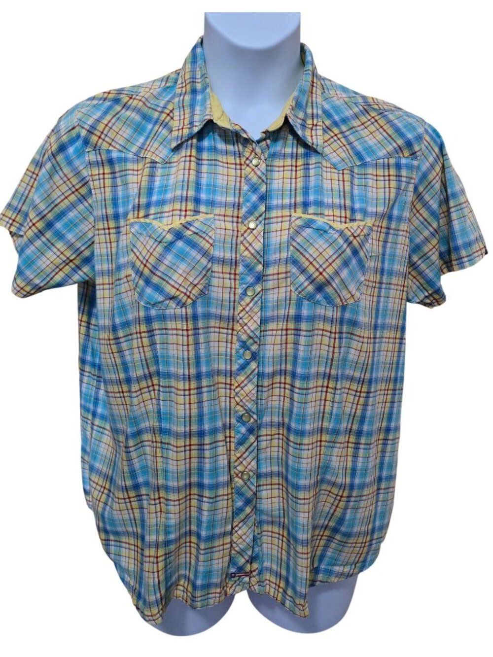 Vintage Plaid pearl Snap Western Shirt Short Sleeves barn cowgirl horse girl
